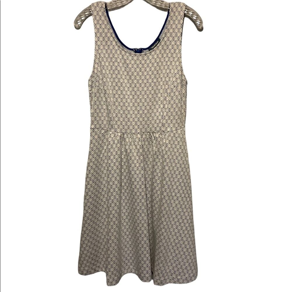 ModCloth Ivory and Blue Fit & Flare Dress Medium